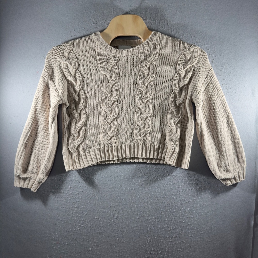 3328 | Cream Chenille Cable Knit Cropped Sweater Chunky Cozy Cottagecore Women M